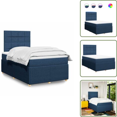 Letto con luci LED - vidaXL Giroletto a Molle con Materasso Blu 120x190 cm in Tessuto - Testiera regolabile
