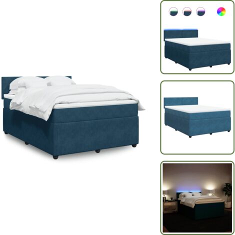 Letto con luci LED - vidaXL Giroletto a Molle con Materasso Blu 140x190 cm in Velluto - Letto con testiera