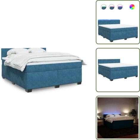 Letto con luci LED - vidaXL Giroletto a Molle con Materasso Blu 180x200 cm in Velluto - Letto con testiera