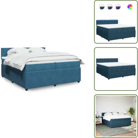 Letto con luci LED - vidaXL Giroletto a Molle con Materasso Blu 200x200 cm in Velluto - Coprimaterasso per letto