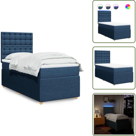 Letto con luci LED - vidaXL Giroletto a Molle con Materasso Blu 80x200 cm inTessuto - Materasso morbido