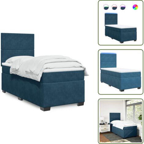 Letto con luci LED - vidaXL Giroletto a Molle con Materasso Blu 90x190 cm in Velluto - Testiera regolabile