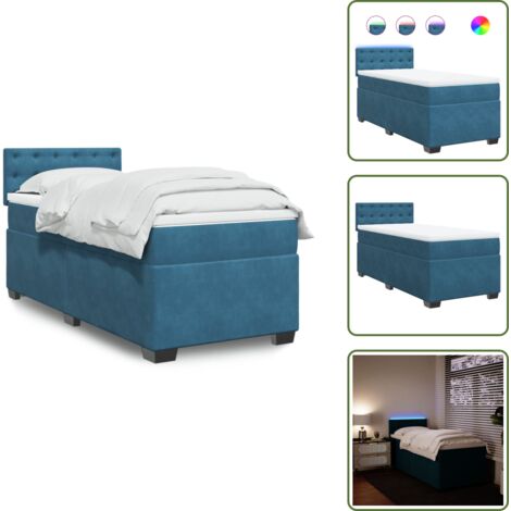 Letto con luci LED - vidaXL Giroletto a Molle con Materasso Blu 90x200 cm in Velluto - Letto con testiera