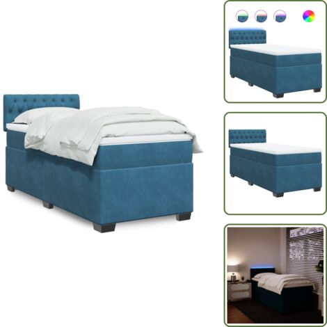 Letto con luci LED - vidaXL Giroletto a Molle con Materasso Blu 90x200 cm in Velluto - Letto con testiera