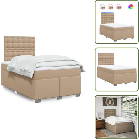 Letto con luci LED - vidaXL Giroletto a Molle con Materasso Cappuccino 120x190cm Similpelle - Coprimaterasso per letto