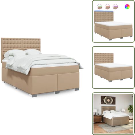 Letto con luci LED - vidaXL Giroletto a Molle con Materasso Cappuccino 140x190cm Similpelle - Coprimaterasso per letto