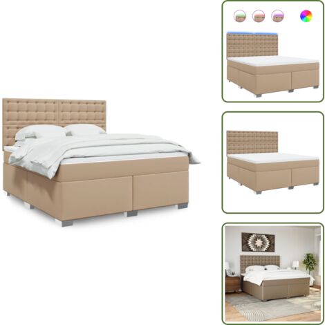 Letto con luci LED - vidaXL Giroletto a Molle con Materasso Cappuccino 180x200cm Similpelle - Coprimaterasso per letto