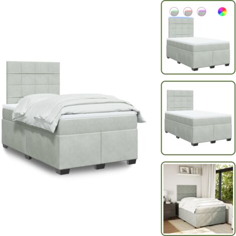 Letto con luci LED - vidaXL Giroletto a Molle con Materasso Grigio Chiaro 120x190cm Velluto - Coprimaterasso per letto