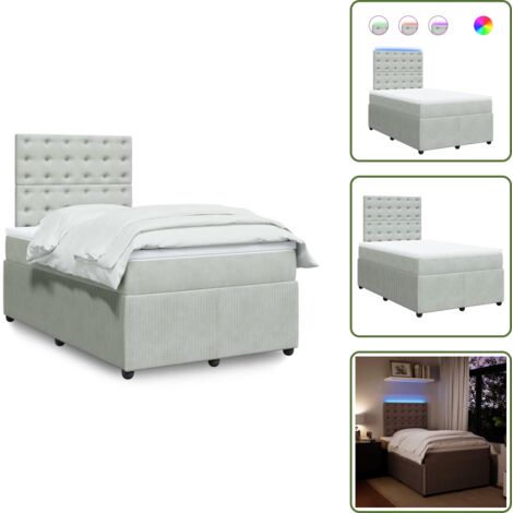 Letto con luci LED - vidaXL Giroletto a Molle con Materasso Grigio Chiaro 120x190cm Velluto - Coprimaterasso per letto
