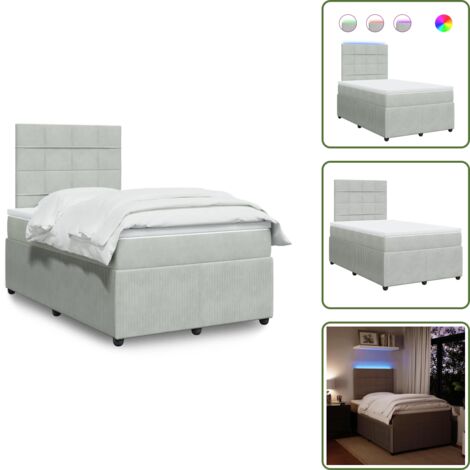 Letto con luci LED - vidaXL Giroletto a Molle con Materasso Grigio Chiaro 120x190cm Velluto - Coprimaterasso per letto