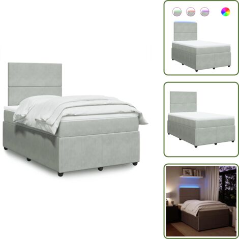 Letto con luci LED - vidaXL Giroletto a Molle con Materasso Grigio Chiaro 120x200cm Velluto - Letto in velluto