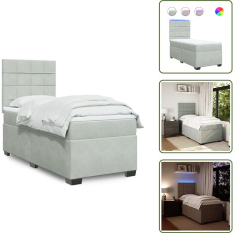 Letto con luci LED - vidaXL Giroletto a Molle con Materasso Grigio Chiaro 90x200 cm Velluto - Letto in velluto