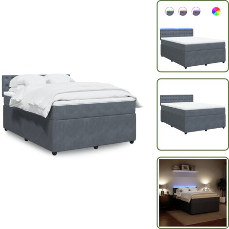 Letto con luci LED - vidaXL Giroletto a Molle con Materasso Grigio Scuro 140x190 cm Velluto - Coprimaterasso per letto