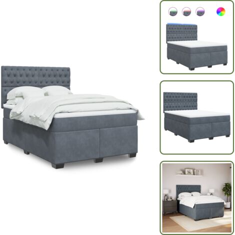 Letto con luci LED - vidaXL Giroletto a Molle con Materasso Grigio Scuro 140x190 cm Velluto - Materasso morbido