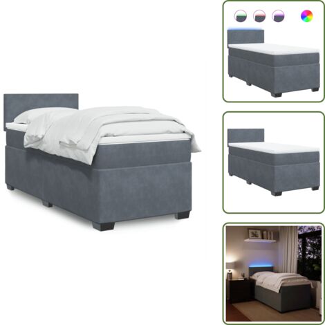Letto con luci LED - vidaXL Giroletto a Molle con Materasso Grigio Scuro 90x190 cm Velluto - Coprimaterasso