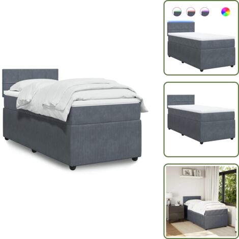 Letto con luci LED - vidaXL Giroletto a Molle con Materasso Grigio Scuro 90x190 cm Velluto - Coprimaterasso