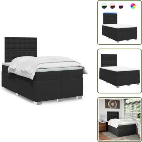 Letto con luci LED - vidaXL Giroletto a Molle con Materasso Nero 120x200 cm in Similpelle - Coprimaterasso lavabile