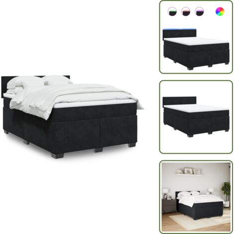 Letto con luci LED - vidaXL Giroletto a Molle con Materasso Nero 140x190 cm in Velluto - Coprimaterasso per letto