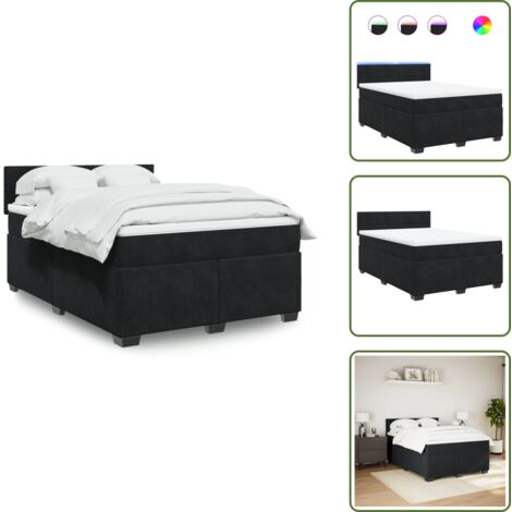 Letto con luci LED - vidaXL Giroletto a Molle con Materasso Nero 140x190 cm in Velluto - Coprimaterasso per letto
