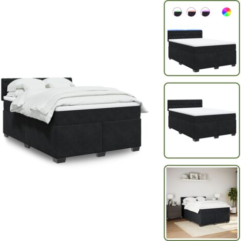 Letto con luci LED - vidaXL Giroletto a Molle con Materasso Nero 140x190 cm in Velluto - Coprimaterasso per letto
