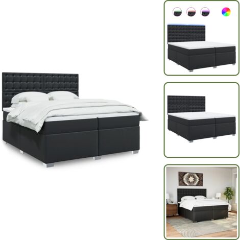 Letto con luci LED - vidaXL Giroletto a Molle con Materasso Nero 200x200 cm in Similpelle - Coprimaterasso per letto