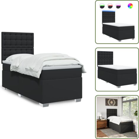 Letto con luci LED - vidaXL Giroletto a Molle con Materasso Nero 90x200 cm in Similpelle - Coprimaterasso per letto