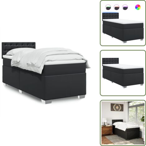 Letto con luci LED - vidaXL Giroletto a Molle con Materasso Nero 90x200 cm in Similpelle - Coprimaterasso per letto