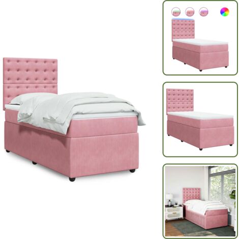 Letto con luci LED - vidaXL Giroletto a Molle con Materasso Rosa 100x200 cm in Velluto - Materasso rosa