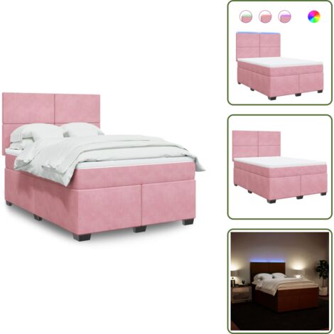 Letto con luci LED - vidaXL Giroletto a Molle con Materasso Rosa 140x200 cm in Velluto - Materasso rosa