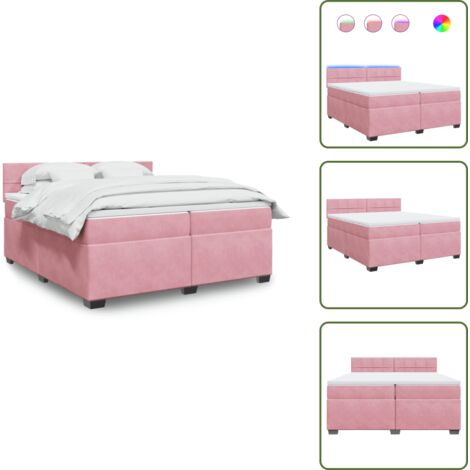 Letto con luci LED - vidaXL Giroletto a Molle con Materasso Rosa 200x200 cm in Velluto - Materasso rosa