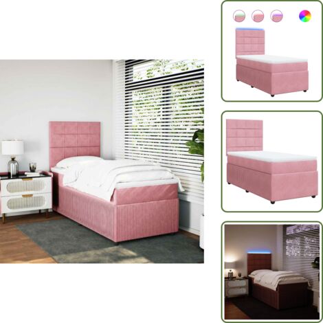 Letto con luci LED - vidaXL Giroletto a Molle con Materasso Rosa 80x200 cm in Velluto - Materasso rosa