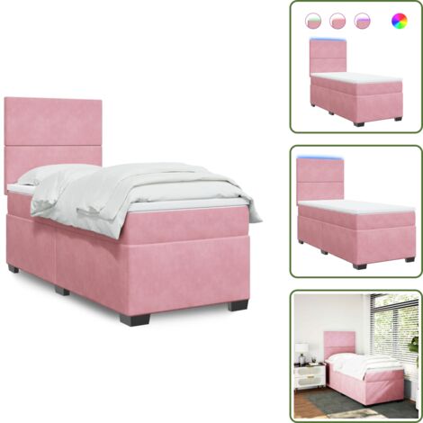 Letto con luci LED - vidaXL Giroletto a Molle con Materasso Rosa 80x200 cm in Velluto - Materasso rosa