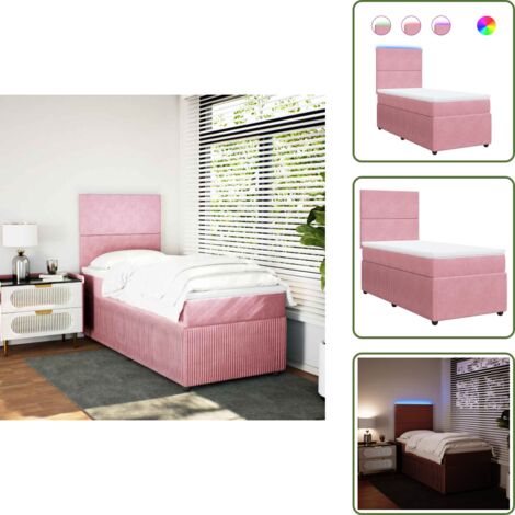 Letto con luci LED - vidaXL Giroletto a Molle con Materasso Rosa 80x200 cm in Velluto - Materasso rosa