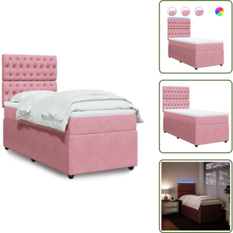 Letto con luci LED - vidaXL Giroletto a Molle con Materasso Rosa 90x190 cm in Velluto - Materasso rosa