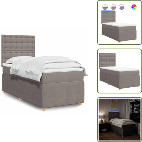 Letto con luci LED - vidaXL Giroletto a Molle con Materasso Tortora 80x200 cm inTessuto - Materasso con molle individuali