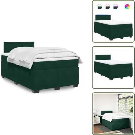 Letto con luci LED - vidaXL Giroletto a Molle con Materasso Verde Scuro 120x190 cm Velluto - Letto in velluto