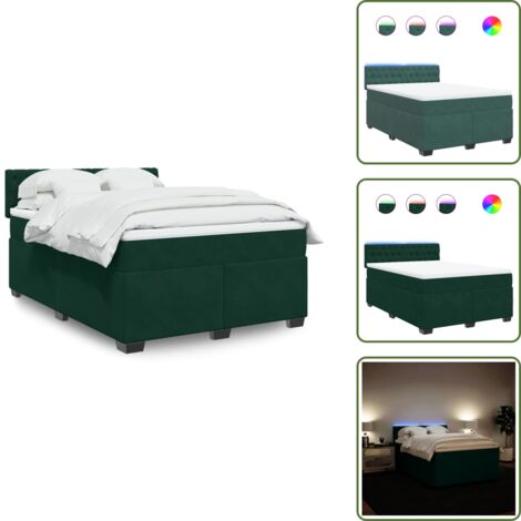 Letto con luci LED - vidaXL Giroletto a Molle con Materasso Verde Scuro 140x200 cm Velluto - Letto con testiera