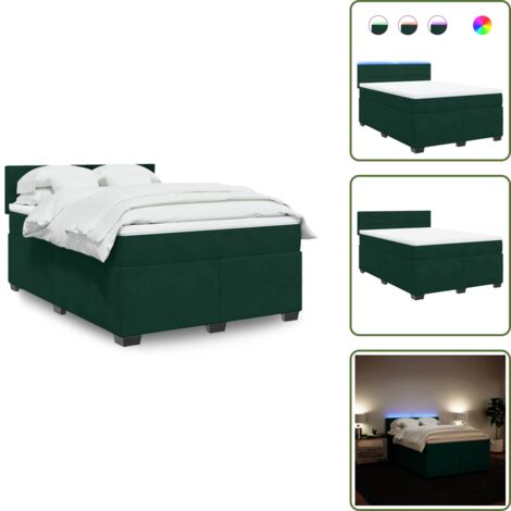 Letto con luci LED - vidaXL Giroletto a Molle con Materasso Verde Scuro 160x200 cm Velluto - Letto con testiera