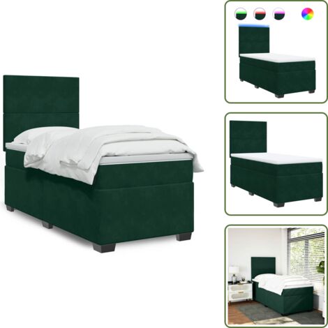 Letto con luci LED - vidaXL Giroletto a Molle con Materasso Verde Scuro 90x200 cm Velluto - Letto in velluto