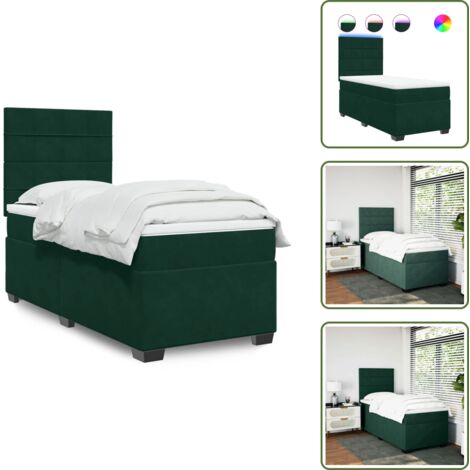 Letto con luci LED - vidaXL Giroletto a Molle con Materasso Verde Scuro 90x200 cm Velluto - Letto in velluto