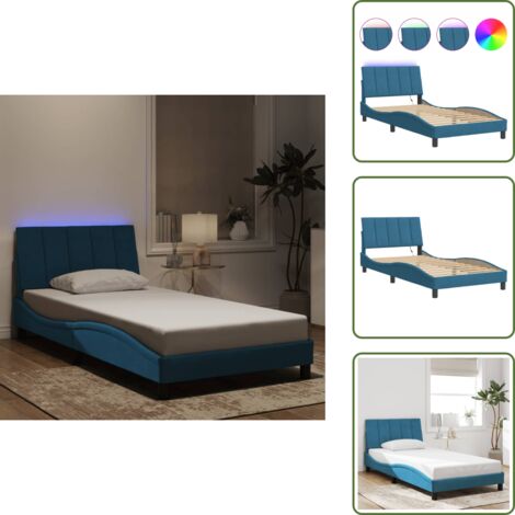 Letto con luci LED - vidaXL Giroletto con LED senza Materasso Hanko Blu 100x200 cm in Velluto - Letto in velluto