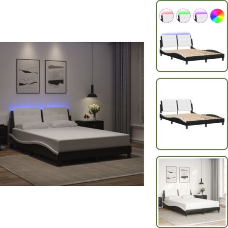 Letto con luci LED - vidaXL Giroletto con LED senza Materasso Zadar Nero e Bianco 120x200 cm - Letto Zadar
