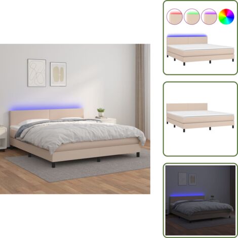 Letto con luci LED - vidaXL Giroletto Molle Materasso e LED Cappuccino 180x200cm Similpelle - Letto con testiera regolabile