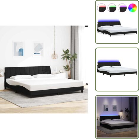 Letto con luci LED - vidaXL Giroletto senza Materasso Hanko Nero 200x200 cm in Tessuto - Cuscino testiera in fibra PP