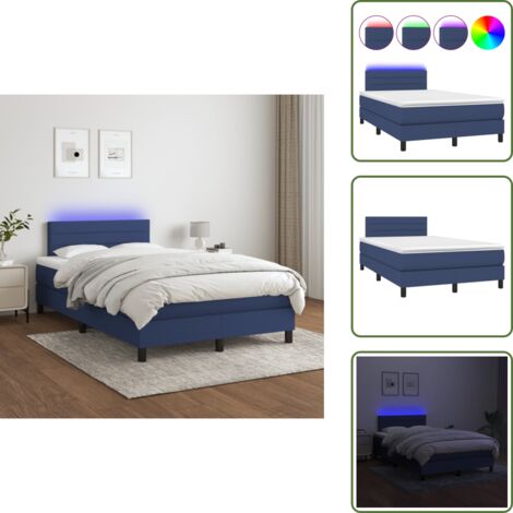 Letto con luci LED - vidaXL Letto a Molle con Materasso e LED Blu 120x200cm in Tessuto - Letto in tessuto