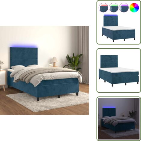 Letto con luci LED - vidaXL Letto a Molle con Materasso e LED Blu Scuro 120x200cm - Letto con testiera regolabile