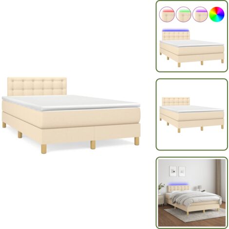 Letto con luci LED - vidaXL Letto a Molle con Materasso e LED Crema 120x190 cm in Tessuto - Letto con testiera regolabile