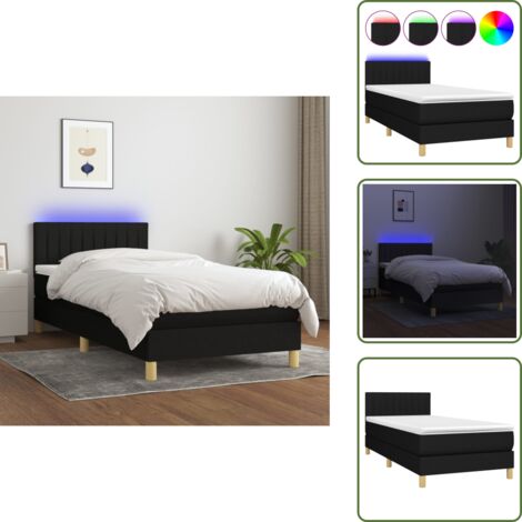 Letto con luci LED - vidaXL Letto a Molle con Materasso e LED Nero 90x190 cm in Tessuto - Letto con testiera regolabile
