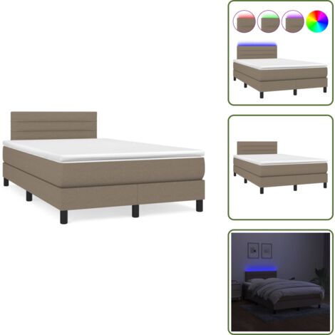 Letto con luci LED - vidaXL Letto a Molle con Materasso e LED Tortora 120x190 cm in Tessuto - Letto con testiera regolabile