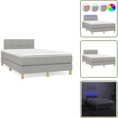 Letto con luci LED - vidaXL Letto a Molle Materasso e LED Grigio Chiaro 120x190 cm Tessuto - Materasso con molle insacchettate